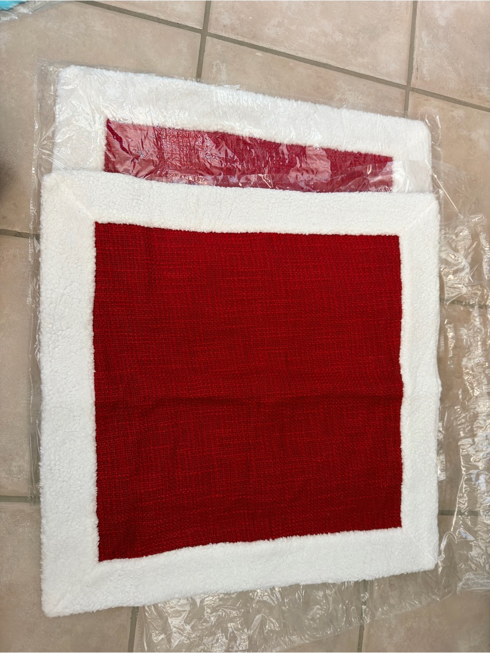 Set of 2 Red Canvas with white fur trim 20” x 20” Santa Christmas pillows